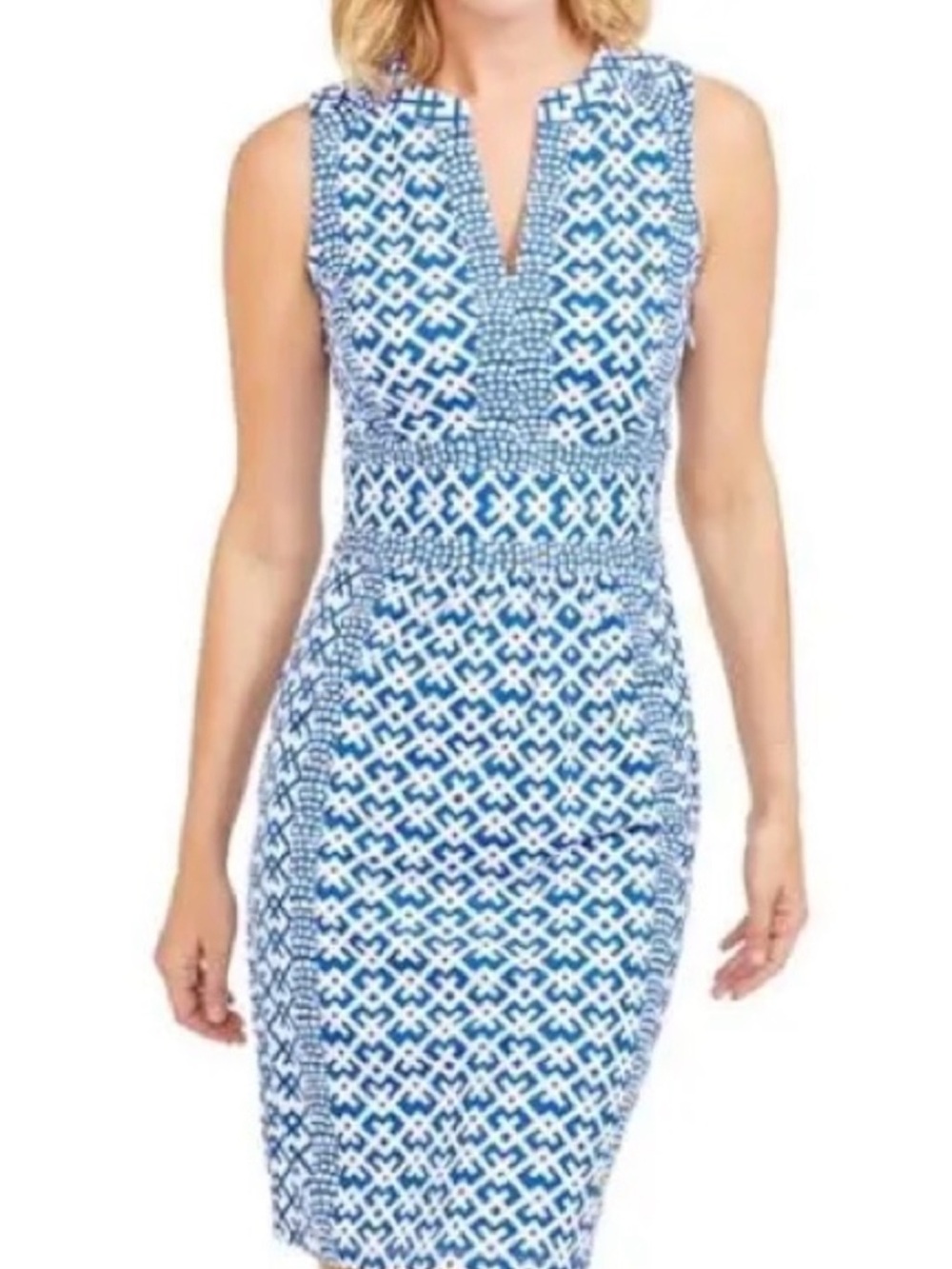 J. McLaughlin Lola Dress Blue White Geometric Print Catalina Cloth XL NWOT